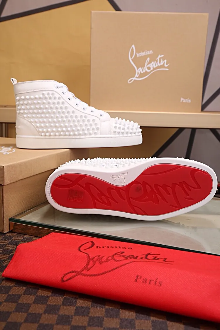 Ex-factory price 480. christian louboutin (CL red sole shoes) counter nail series, high-top casual sneakers for couples 📢 📢 📢 Exclusive hot style release 🎈🎈💪 Movable latex feet 👻 Finished outsole stitching line [satisfied] 😝Female 35-40# Male 38#-46, global supply😝 [Top version]: original imported cowhide upper, top original leather lining, original molded TPU outsole, original 1:1 detail processing, original shoe last, large quantity available from stock,